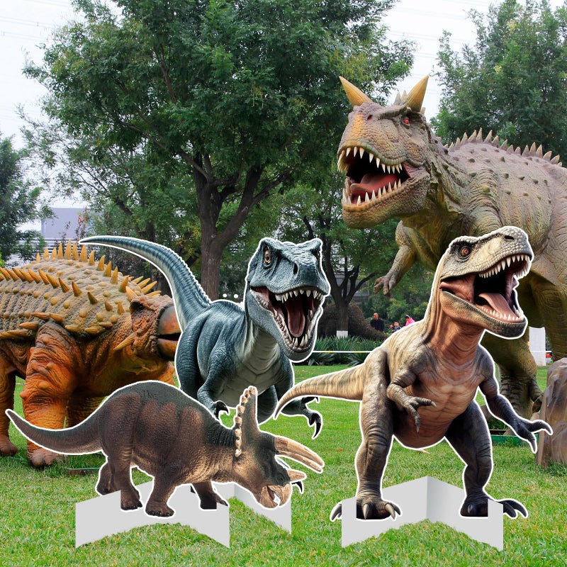 Chunful 3 Pcs Large Dinosaur Themed Decoration Trex Stegosaurus Velociraptor Cardboard Cutout Standup Dinosaur Birthday Party Photo Backdrop for Jurassic Theme Jungle Safari Party SupplyClassic - Image 2