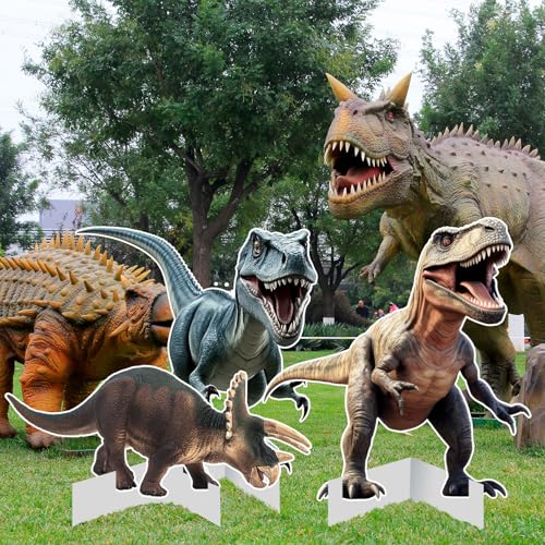 Chunful 3 Pcs Large Dinosaur Themed Decoration Trex Stegosaurus Velociraptor Cardboard Cutout Standup Dinosaur Birthday Party Photo Backdrop for Jurassic Theme Jungle Safari Party SupplyClassic - Image 1