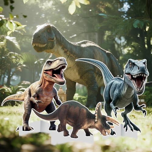 Chunful 3 Pcs Large Dinosaur Themed Decoration Trex Stegosaurus Velociraptor Cardboard Cutout Standup Dinosaur Birthday Party Photo Backdrop for Jurassic Theme Jungle Safari Party SupplyClassic - Image 3