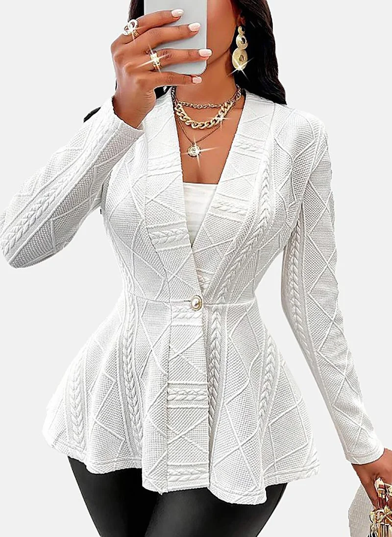 يونيكي White Solid Notch Lapel Blazer