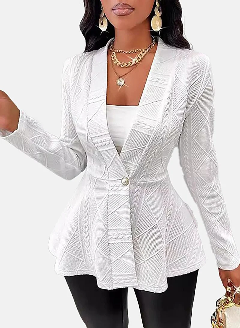 يونيكي White Solid Notch Lapel Blazer