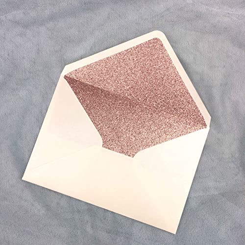 Lucky Star 25 PCS A7 Pearlescent Glitter Envelopes,5.35 x 7.7 inches, Perfect for 5x7 Weddings,Invitation Cards,Birthday Greeting Invite (Pearl ivory+ Dark Rose Gold glitter) - Image 2
