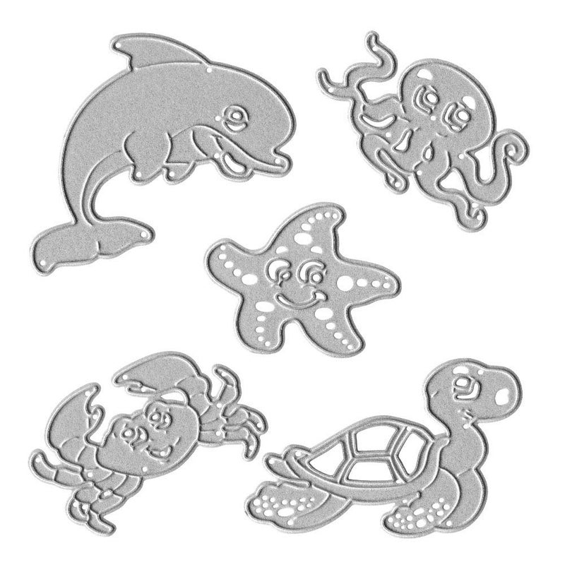 Metal Sea Animals Starfish Dolphin Crab Tortoise Cutting Dies Ocean Octopus Die Cuts Embossing Stencils Template Mould for Card Scrapbooking and DIY Craft Album Paper Card Decor