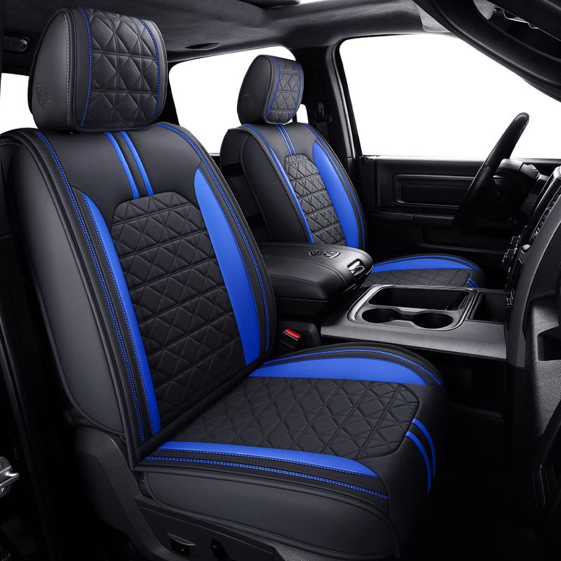 YIERTAI for Dodge RAM Seat Covers fit 20092025 1500HD 20102025 25003500HD Crew Double Quad Rebel Cab Laramie Big Long Horn Rebel Tradesman Leather Seat Covers5 PCS Full SetBlackBlue