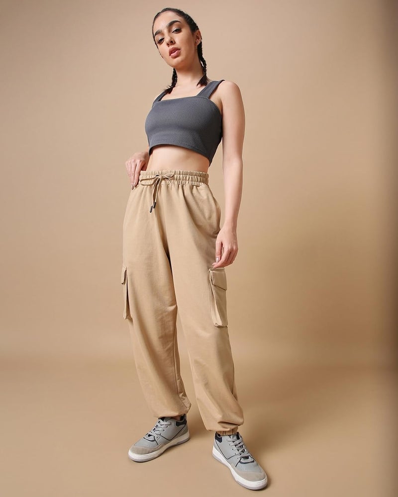 Bewakoof Air 1.0 Women's Solid Super Loose Fit Mid Rise Joggers_585682_Brown_M - Image 5