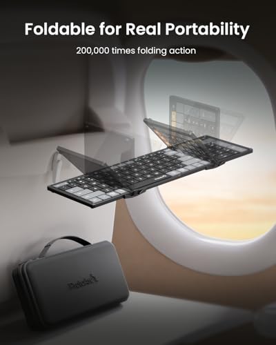 ProtoArc Foldable Keyboard Mouse Combo, XKM01 CaseUp Portable Bluetooth Keyboard and Mouse with Laptop Stand, a Mobile Work Solution for On-The-Go, Compatible with Laptop PC MacBook Windows Mac OS - Image 4