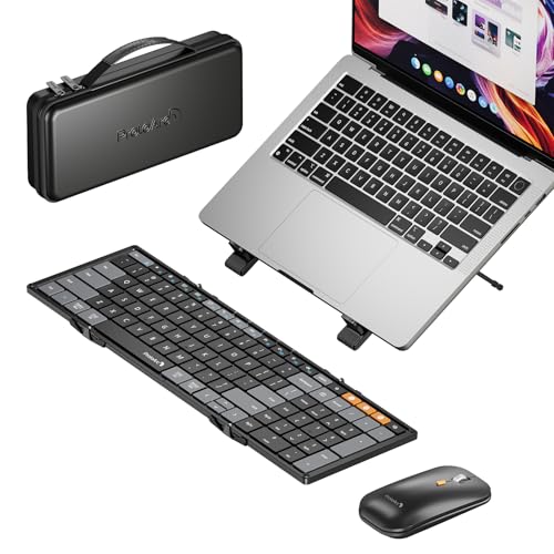 ProtoArc Foldable Keyboard Mouse Combo, XKM01 CaseUp Portable Bluetooth Keyboard and Mouse with Laptop Stand, a Mobile Work Solution for On-The-Go, Compatible with Laptop PC MacBook Windows Mac OS - Image 1