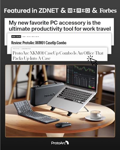 ProtoArc Foldable Keyboard Mouse Combo, XKM01 CaseUp Portable Bluetooth Keyboard and Mouse with Laptop Stand, a Mobile Work Solution for On-The-Go, Compatible with Laptop PC MacBook Windows Mac OS - Image 2