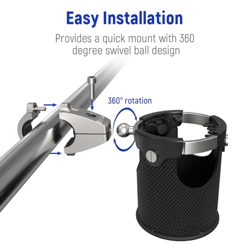 LEXIN LX-C3 Motorcycle Cup Holder with 360°swivel ball-Mount, Large Boat Drink Holder with Basket, Metal Handlebar Mount for Motorcycle Passenger/ATV/Scotter/Harley, Fits Handlebar 7/8'' to 1 1/4'' - Image 3