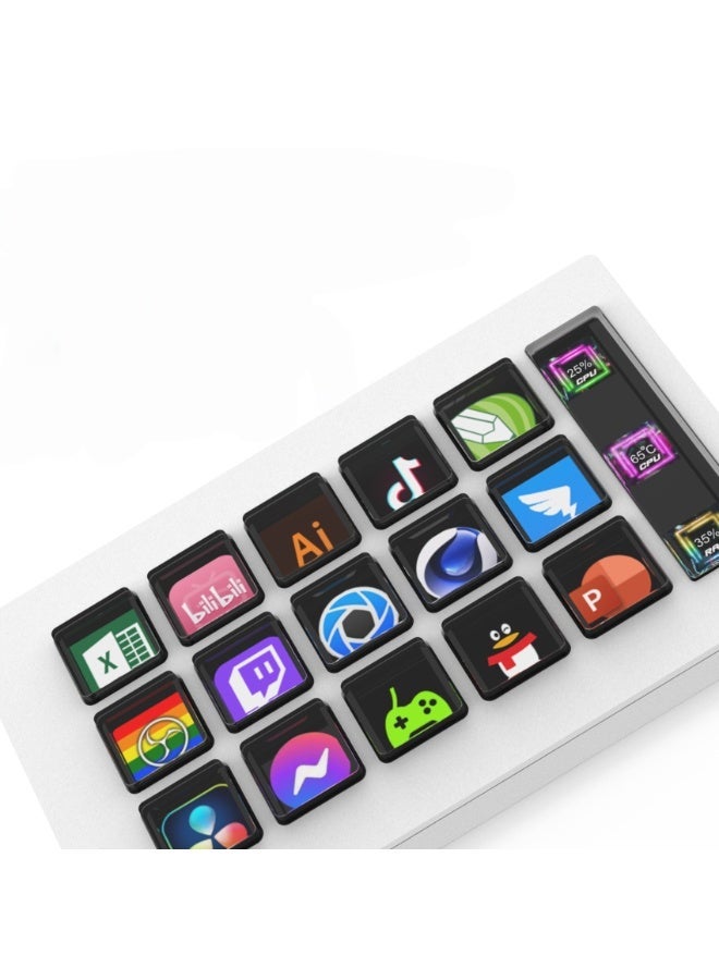 Upgraded 15-key LCD screen visual keyboard with customizable controllers, suitable for live streaming and content creation. One-handed keyboard for Twitch/YouTube live streaming, compatible with PC/Mac, improving workflow (white). - Image 1