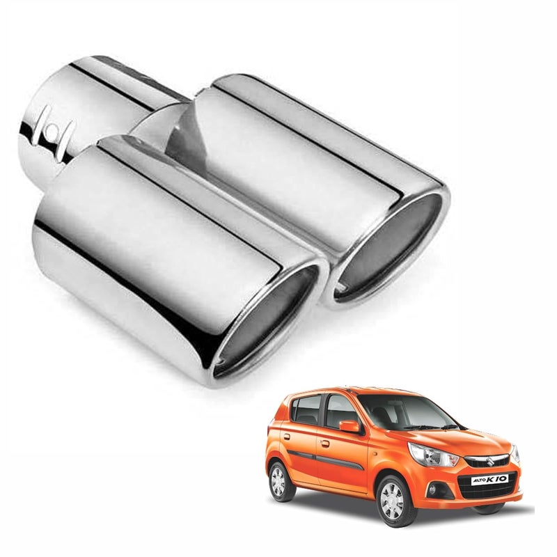 أنبوب عادم مزدوج من أسريد مع كاتم صوت مقاوم للصدأ من الفولاذ المقاوم للصدأ 1 قطعة لسيارة ماروتي سوزوكي ألتو K10، فضي