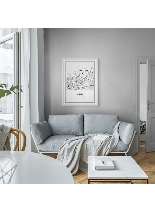 آرت دیکور  ديكور فني مؤطر، طباعة صورة فنية جميلة لخريطة مدينة عجمان، ملصق حضري حديث باللونين الأبيض والأسود، هدية سفر لدولة الإمارات العربية المتحدة، ديكور جداري للمنزل، غرفة المعيشة، غرفة النوم، المكتب، الفنادق - Image 3