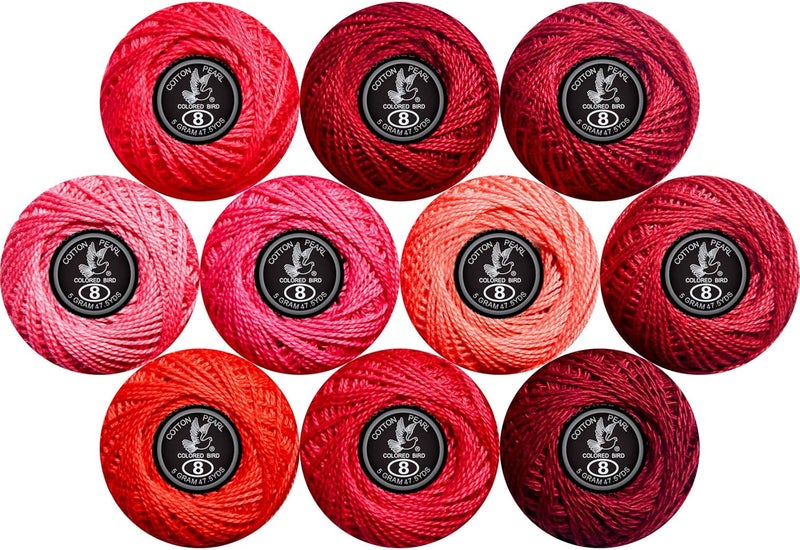 colored bird Crochet Thread 10 Balls Cardinal Size 8 for Crochet Hardanger Cross Stitch Needlepoint Hand Embroidery (Red) - Image 1