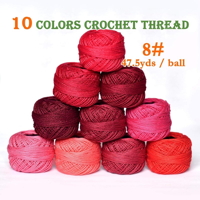 colored bird Crochet Thread 10 Balls Cardinal Size 8 for Crochet Hardanger Cross Stitch Needlepoint Hand Embroidery (Red) - Image 2