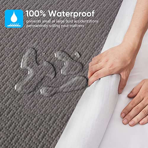 Hanherry 100% Waterproof Queen Size Mattress Protector, Grey, Rayon Made from Bamboo Terry Surface, 3D Air Fabric, 16 inch Deep Pocket, Cooling, Noiseless, Smooth, Breathable, Fits 21 inches - Image 3