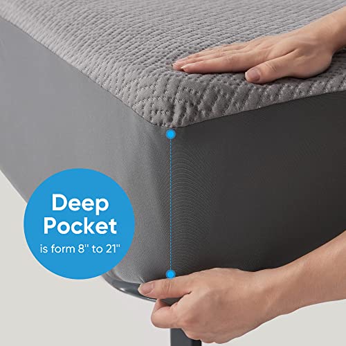 Hanherry 100% Waterproof Queen Size Mattress Protector, Grey, Rayon Made from Bamboo Terry Surface, 3D Air Fabric, 16 inch Deep Pocket, Cooling, Noiseless, Smooth, Breathable, Fits 21 inches - Image 4