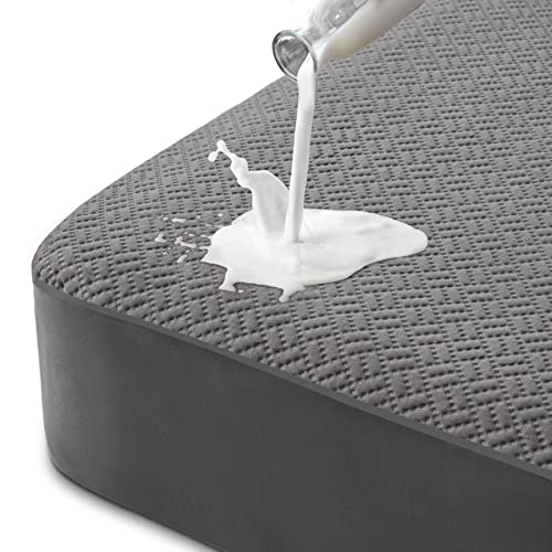 Hanherry 100% Waterproof Queen Size Mattress Protector, Grey, Rayon Made from Bamboo Terry Surface, 3D Air Fabric, 16 inch Deep Pocket, Cooling, Noiseless, Smooth, Breathable, Fits 21 inches - Image 1