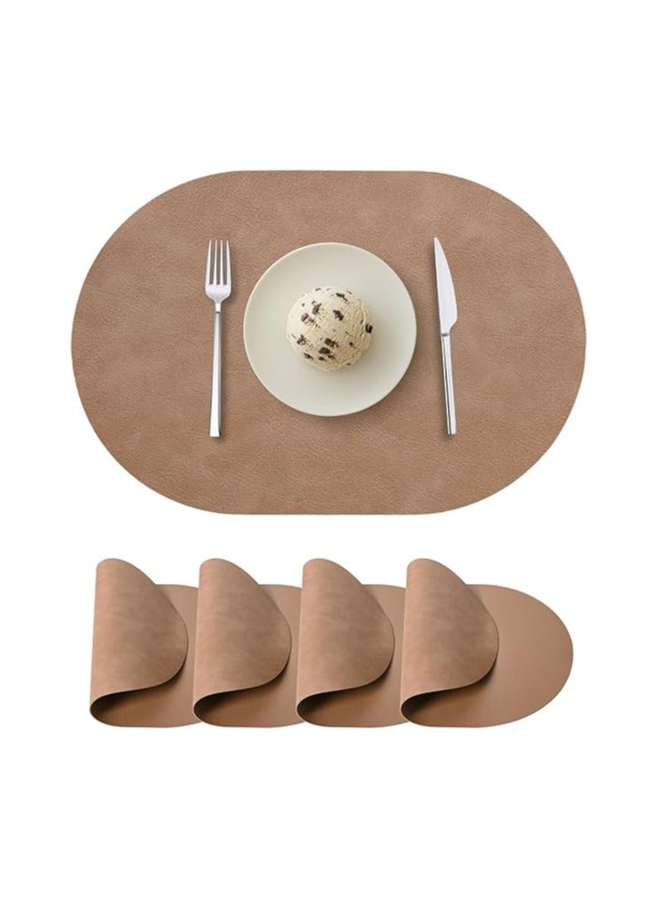 Oval Placemats Set of 4, Faux Leather Place Mats for Dining Table Dual Sided Placemats Heat Resistant Washable Wipeable Table Mats for Indoor Outdoor, Brown - Image 1