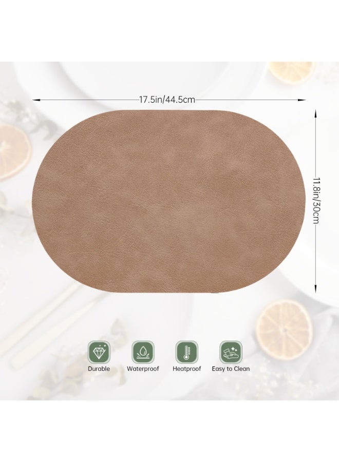 Oval Placemats Set of 4, Faux Leather Place Mats for Dining Table Dual Sided Placemats Heat Resistant Washable Wipeable Table Mats for Indoor Outdoor, Brown - Image 2