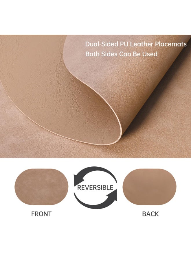 Oval Placemats Set of 4, Faux Leather Place Mats for Dining Table Dual Sided Placemats Heat Resistant Washable Wipeable Table Mats for Indoor Outdoor, Brown - Image 3