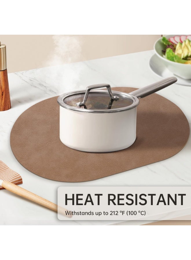 Oval Placemats Set of 4, Faux Leather Place Mats for Dining Table Dual Sided Placemats Heat Resistant Washable Wipeable Table Mats for Indoor Outdoor, Brown - Image 4