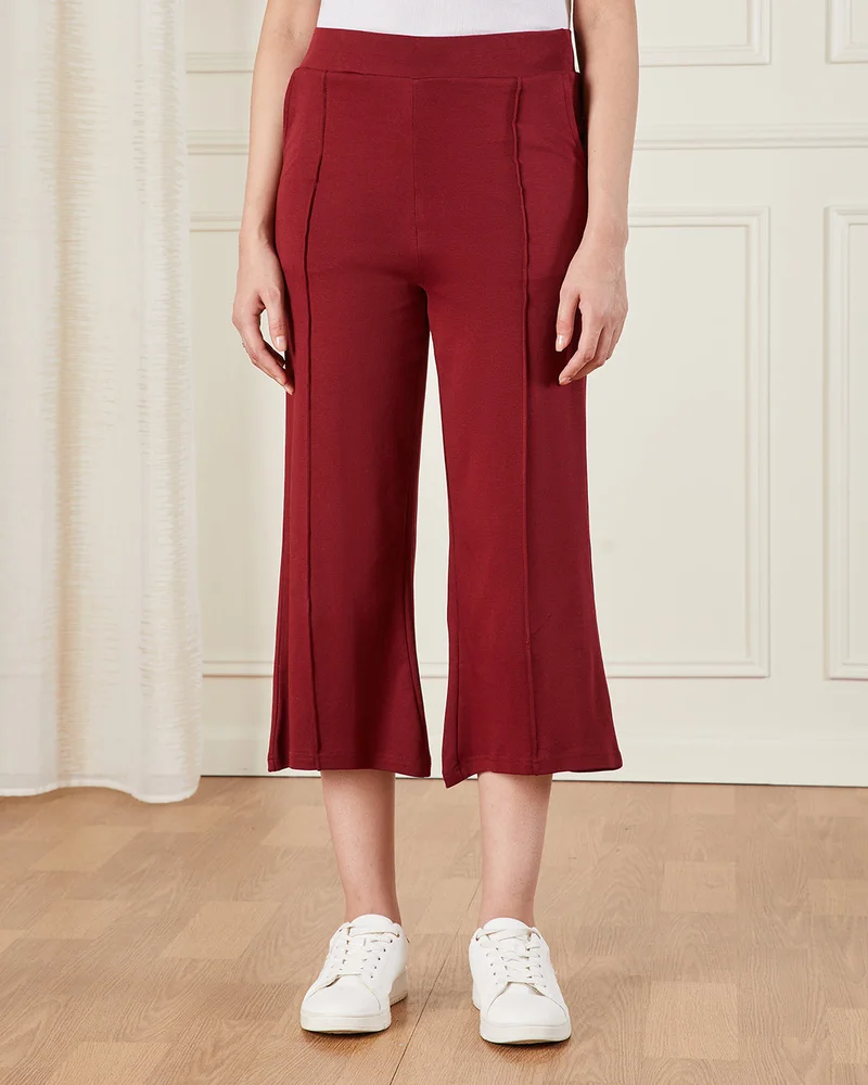 Redtag Women Burgundy Cropped Leggings
