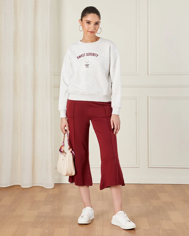 Redtag Women Burgundy Cropped Leggings