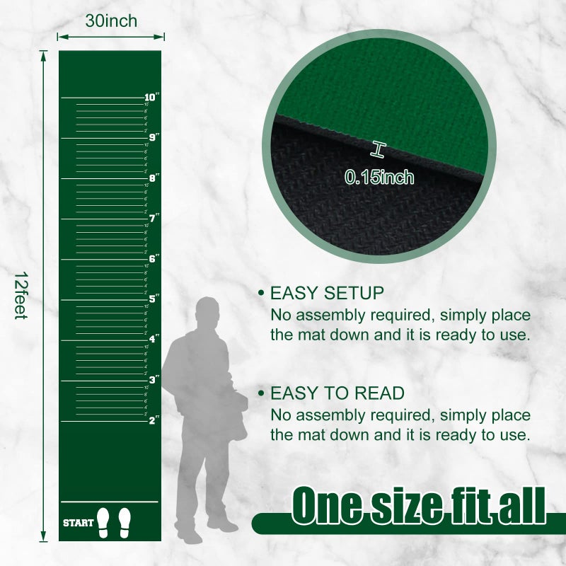 Woanger 12 x 2.5 Ft Long Jump Mat Green Sports Broad Jump Measurement Mat Hash Marks Carpeted Non Slip for Gym School Home Flooring Exercise Workout Training - Image 4