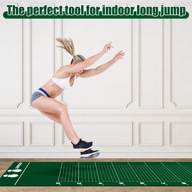 Woanger 12 x 2.5 Ft Long Jump Mat Green Sports Broad Jump Measurement Mat Hash Marks Carpeted Non Slip for Gym School Home Flooring Exercise Workout Training - Image 3