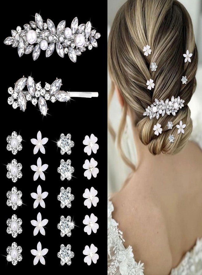YISSION 22 Pcs Rhinestone Hair Clips Crystal Hair Barrettes with Pearl Silver Hair Clips Decorative Flower Hair Pins Wedding Bridal Rhinestone Hair Accessories for Women Girls (Combination 3) - Image 1