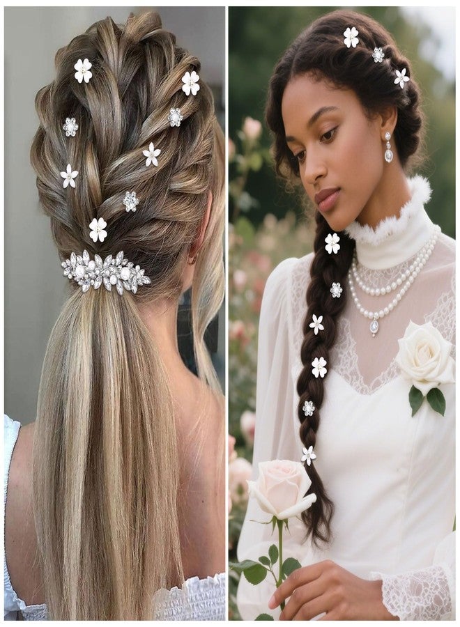 YISSION 22 Pcs Rhinestone Hair Clips Crystal Hair Barrettes with Pearl Silver Hair Clips Decorative Flower Hair Pins Wedding Bridal Rhinestone Hair Accessories for Women Girls (Combination 3) - Image 3