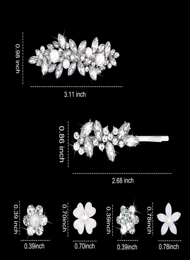 YISSION 22 Pcs Rhinestone Hair Clips Crystal Hair Barrettes with Pearl Silver Hair Clips Decorative Flower Hair Pins Wedding Bridal Rhinestone Hair Accessories for Women Girls (Combination 3) - Image 2