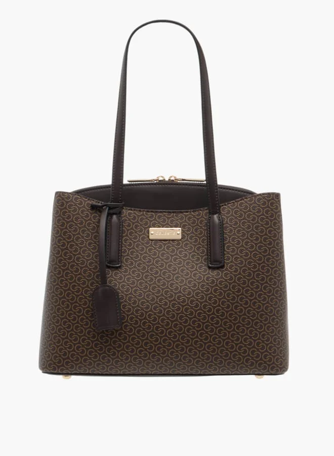 Celeste Womens Monogram Print Tote Bag With Handles And Zip Closure