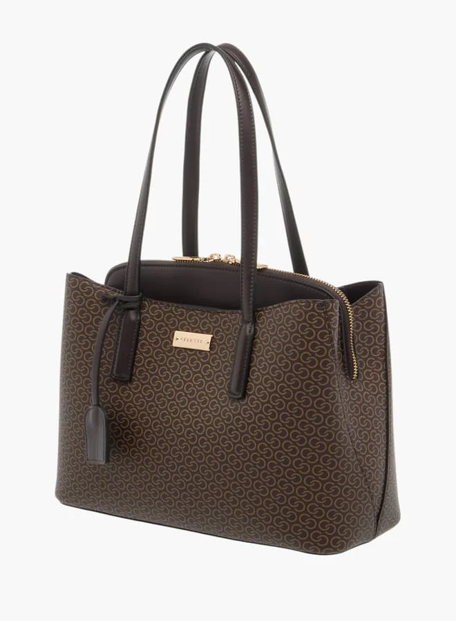 Celeste Womens Monogram Print Tote Bag With Handles And Zip Closure