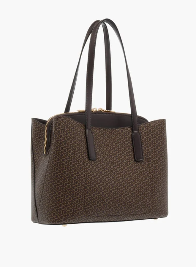 Celeste Womens Monogram Print Tote Bag With Handles And Zip Closure