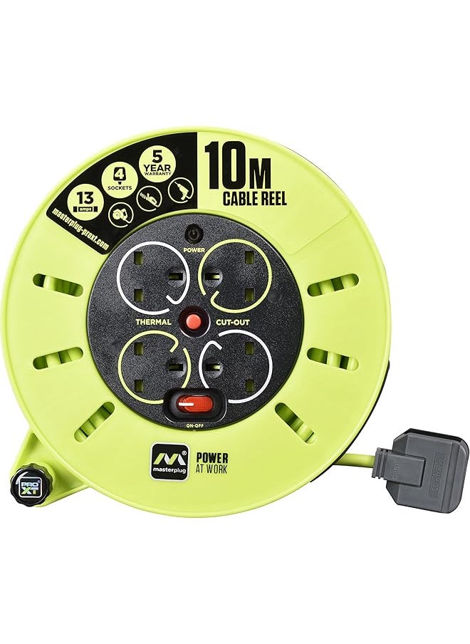 erorex Pro Xt Four Socket Medium Cassette Cable Reel With Winding Handle Thermal Cut Out And Power Switch 10 Meters High Visibility Cable Green  - Image 2