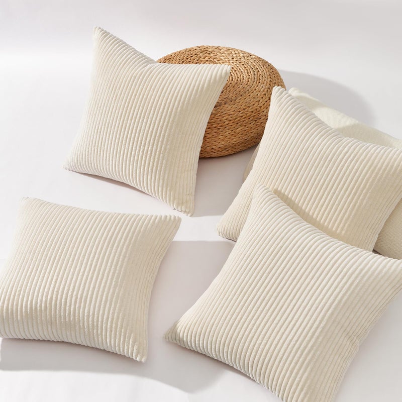Topfinel Decorative Beige Cream Throw Pillow Covers Cushion Cases, Set of 4 Soft Velvet Modern Double-Sided Designs, Mix and Match for Home Decor, Pillow Inserts Not Included (18x18 inch) - Image 4