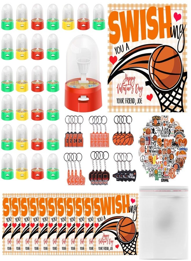 Gosodeny 28 Set Valentine's Day Gifts Bulk Basketball Party Favors Mini Finger Basketball Shooting Game Basketball Keychains Stickers Valentine's Present from Teacher Exchange Gifts Party Favors Supplies - Image 1