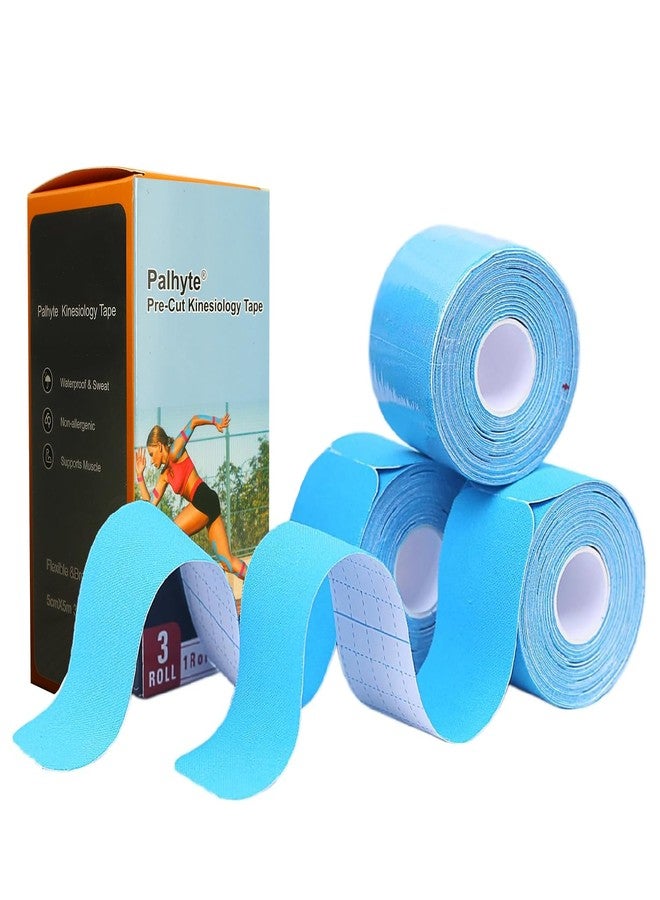Palhyte Kinesiology Tape Pro Athletic Sports Breathable Latex Free Tape for Ankle Knees Elastic Running Tennis Swimming Football Sports Activities Tapes(3 Rolls,60 Precut Strips,Blue) - Image 1