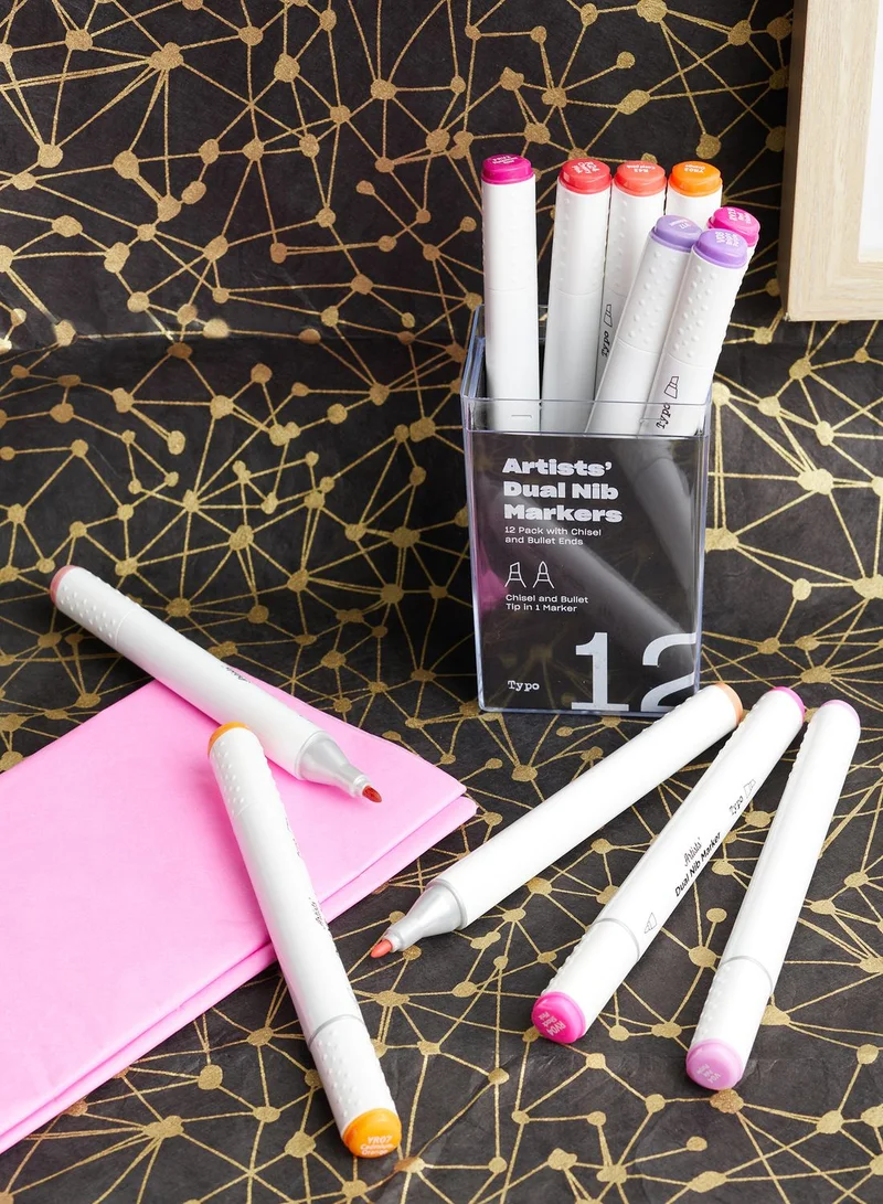 Typo Set Of 12 Artists Dual Nib Marker Pens
