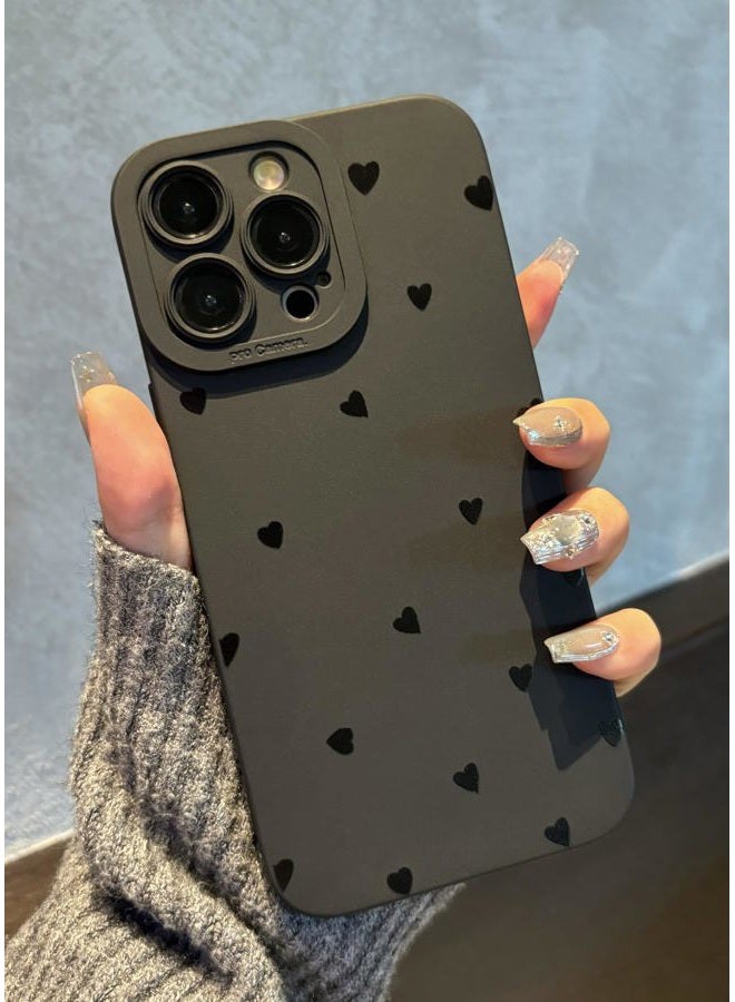 Jusnfu for iPhone 14 Pro Max Case 6.7 Inch 2022, Aesthetic Love Hearts Print Phone Case for Women Girls Men, Silicone Protective Phone Cover for iPhone 14 Pro Max, Black Love Hearts - Image 1