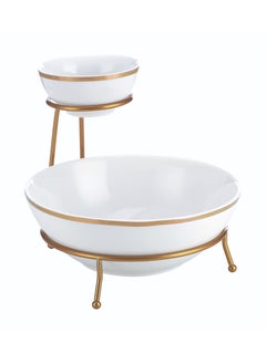 Shallow طقم وعاء شريحة وغمس 4.75"/9.25" مع حامل ذهبي وملصق  - Image 2