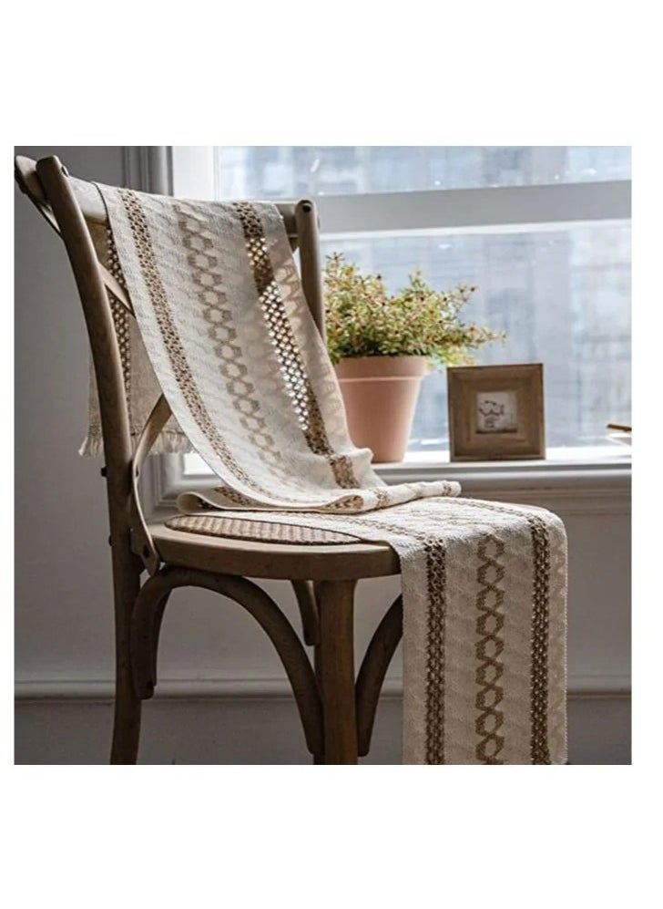 MIXDE Macrame Table Runner Boho Cotton Linen Table Runner Natural Burlap Table Runner with Tassels Bohemian Table Cloth Decoration for Wedding Party Farmhouse Dining Table Decor 12 x 71''  - Image 5