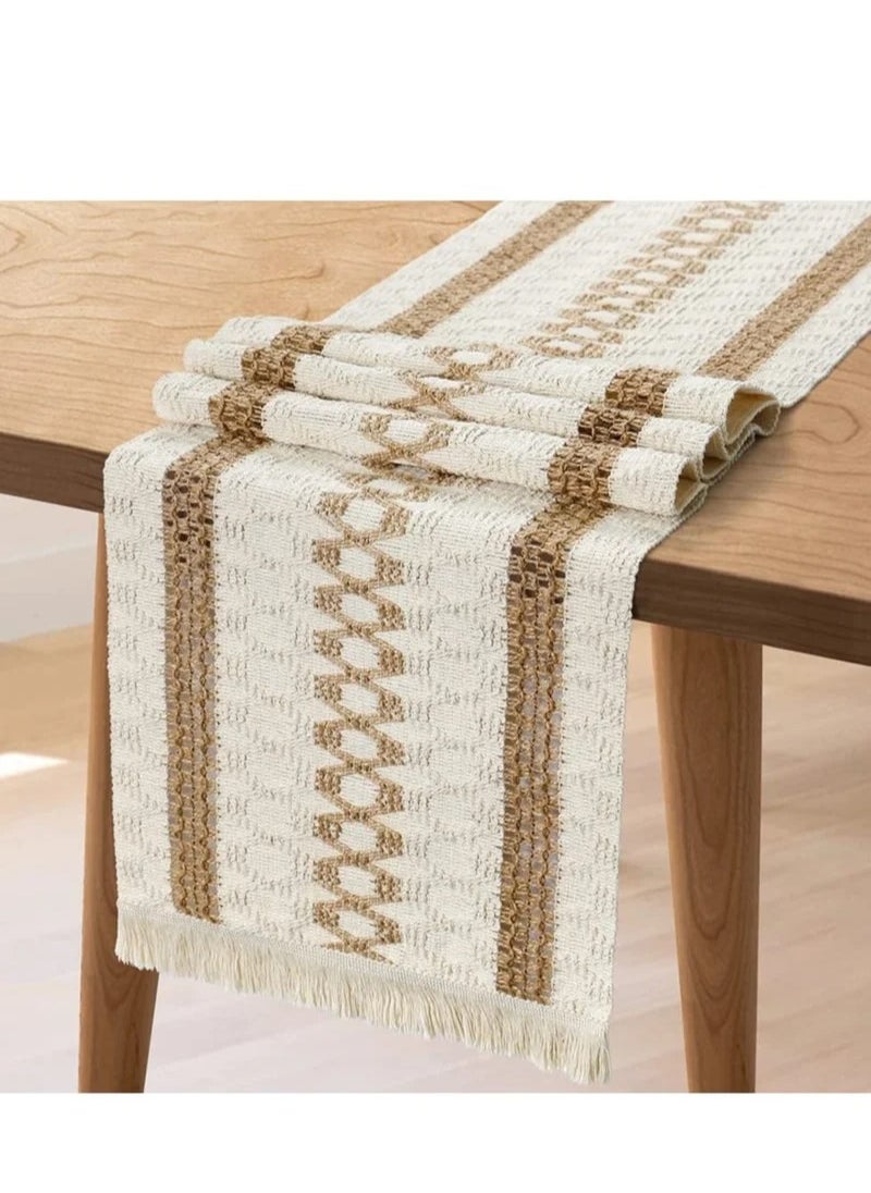 MIXDE Macrame Table Runner Boho Cotton Linen Table Runner Natural Burlap Table Runner with Tassels Bohemian Table Cloth Decoration for Wedding Party Farmhouse Dining Table Decor 12 x 71''  - Image 1