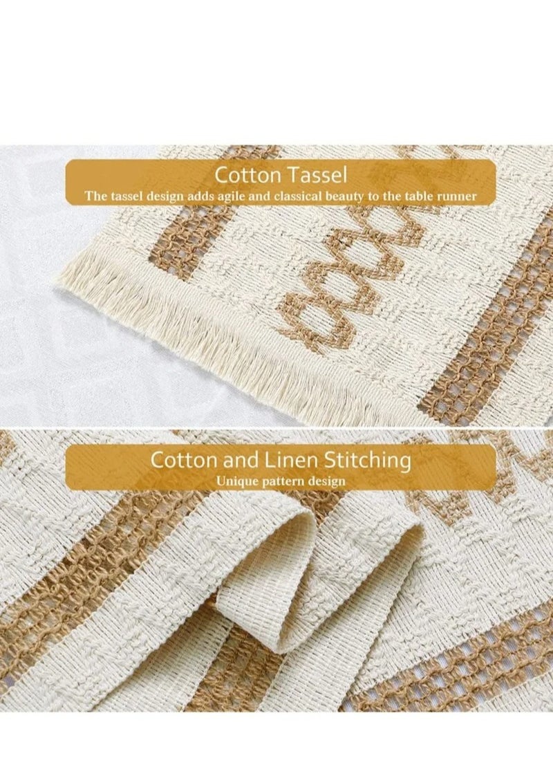 MIXDE Macrame Table Runner Boho Cotton Linen Table Runner Natural Burlap Table Runner with Tassels Bohemian Table Cloth Decoration for Wedding Party Farmhouse Dining Table Decor 12 x 71''  - Image 2