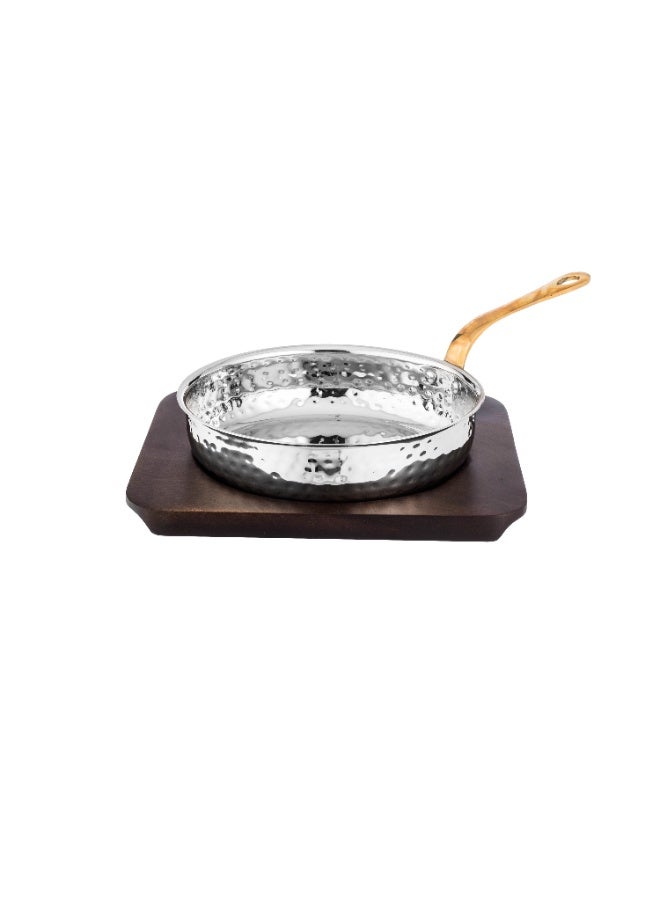 🍳 Indian Hammered Stainless Steel Pan – Large 18cm with a luxurious wooden base | 900ml capacity | Elegant gold handle - Image 5