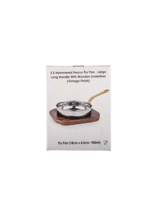 🍳 Indian Hammered Stainless Steel Pan – Large 18cm with a luxurious wooden base | 900ml capacity | Elegant gold handle - Image 3