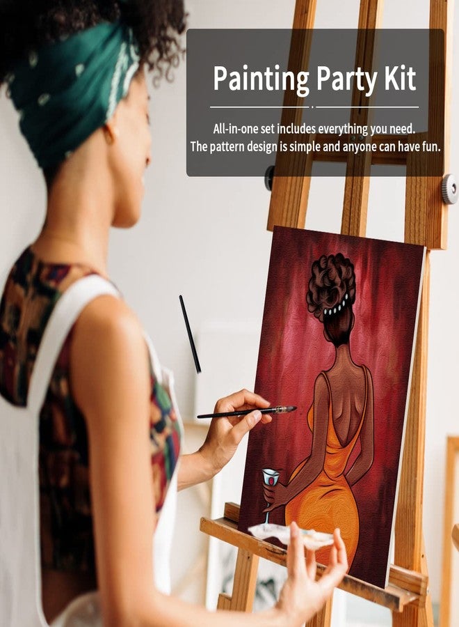 VOCHIC Pre Drawn Canvas Painting Kit for Adults Paint and Sip Party Supplies 8x10 Canvas to Paint 8 Acrylic Colors,3 Brush,1 Pallet Chic Girl Art Set - Image 3