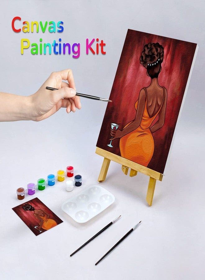 VOCHIC Pre Drawn Canvas Painting Kit for Adults Paint and Sip Party Supplies 8x10 Canvas to Paint 8 Acrylic Colors,3 Brush,1 Pallet Chic Girl Art Set - Image 2