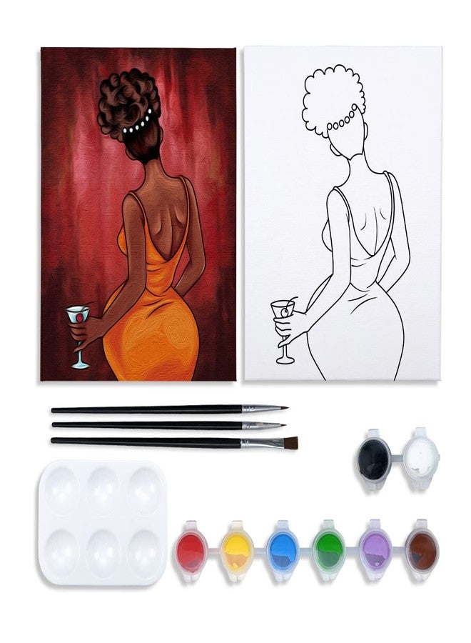 VOCHIC Pre Drawn Canvas Painting Kit for Adults Paint and Sip Party Supplies 8x10 Canvas to Paint 8 Acrylic Colors,3 Brush,1 Pallet Chic Girl Art Set - Image 1